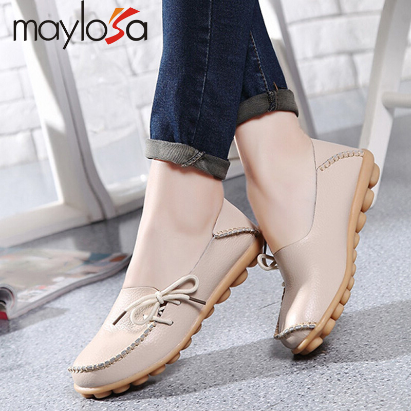 2016 New Arrival Women Genuine Leather flat shoes Casual Mother Shoes Driving Shoes Women's Soft  Flat Loafers plus size 34-44