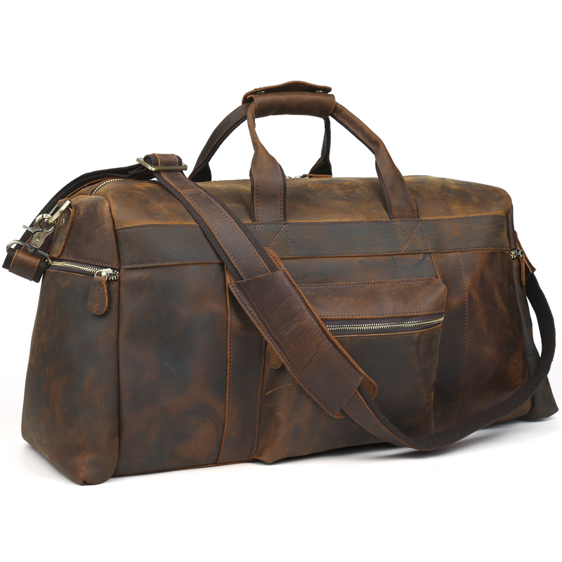 TIDING Genuine leather travel bag men duffle bag large capacity gym bag with shoulder strap ...