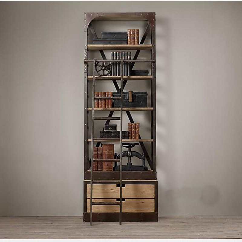 American Retro industrial LOFT style wood bookcase shelves do the old