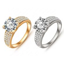 2015 New Arrival Simple Style Finger Ring 18K Gold Platinum Plate Micro Inlay Cubic Zircon Lady
