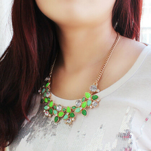 XL479 2014 New Colorful Fashion Leaf Rhinestone Resin Short Women Collar Choker Necklace Statement Jewelry