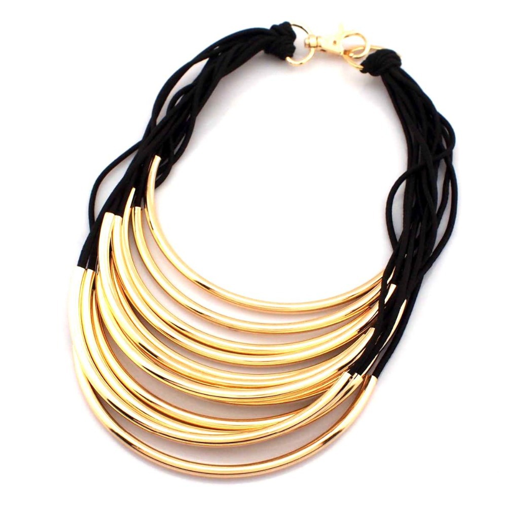Popular Choker Jewelry Many Rubber Band Pass Bright Metal Pipe Statement Necklace For Women