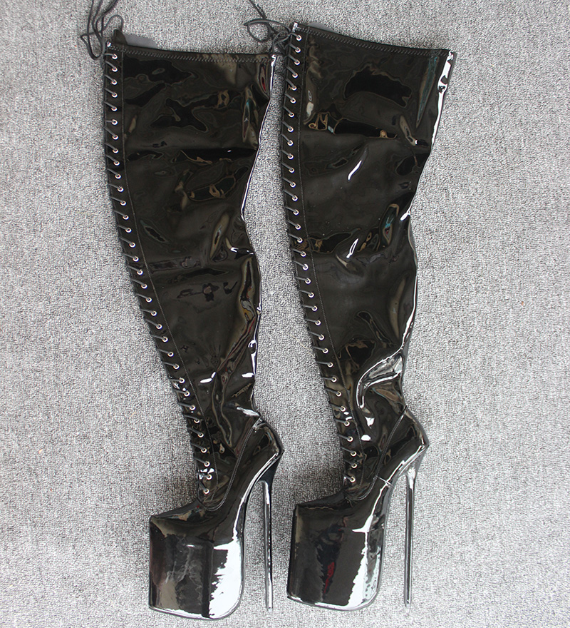 New 30cm Heel Patent Leather Thigh High Boots Ultra High