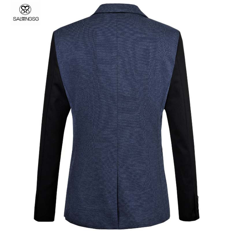 men\'s Patchwork blazers model show back blue