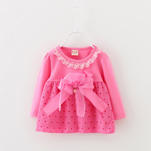 2016 sales hot baby clothes new casual girl top children lace butterfly knot dress long sleeve children’s clothes Princess Dress