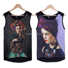 Hot Sale Fashion Ladies elegant beauty girl printed Tank Tops sexy vintage Women sleeveless Shirt casual slim blouses tops 36