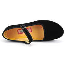 Heels Shoes Women Flock Mary Janes Close Round Toe Strap Ladies Black Heels Low Wedge Heel