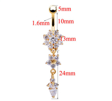 High Quality 18K Gold Plated Medical steel Dangle Flower AAA Crystal CZ Navel Bell Button Rings