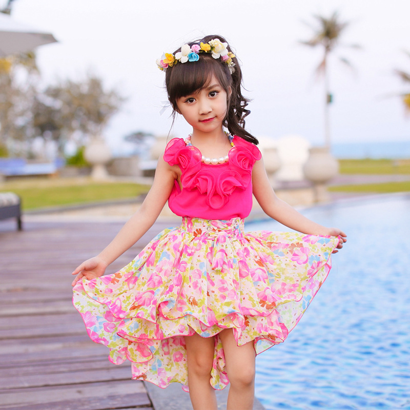 Buy 2015 Summer Little Girl Dress Floral Chiffon Fishtail ...