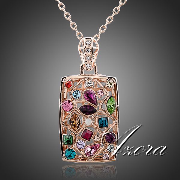 AZORA Gorgeous 18K Rose Gold Plated Multicolour Stellux Austrian Crystal Jewelry Pendant Necklace TN0083