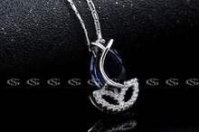 G S Brand Christmas Gift Platinum Plated Blue Rose Flower Necklace Fashion Jewelry Necklaces For Women