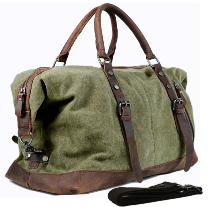 Vintage military Leather Canvas men travel bags men weekend luggage & bags sports & leisure bags duffle bags travel tote