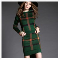 New-2015-casual-women-autumn-winter-mini-dress-straight-plaid-long-sleeve-o-neck-knitting-slim
