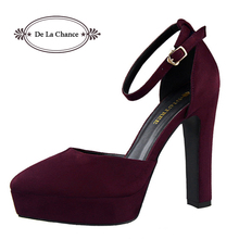 2016 Women Shoes High Heel Shoes Woman Women Pumps Thick Soled High Heels Shoes Ankle Strap Suede High Heels Platform Pumps