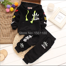 Free shipping 2015 new Spring Baby cotton long sleeved tracksuit two piece Children Sets Novelty Hooded