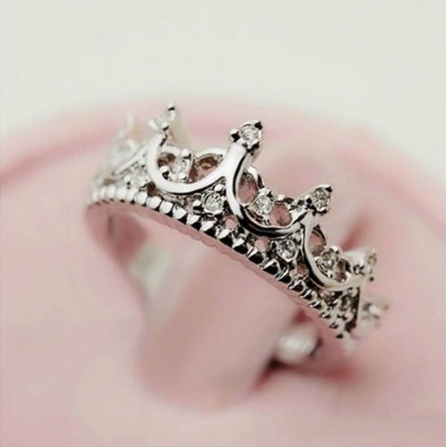 Free Shipping Silver Plate Crystal Rhinestone Crown Lady Wedding Engagement Ring