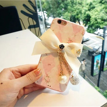 Fashion Popular Bowknot Flowers Silicone Case for iPhone 6 6S 4.7″ PU Leather+TPU Phone Cover with Crystal Diamond Pearl