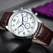 2015 Fashion Casual Mens Watches Luxury Brand Genuine Leather Business Watch Men Waterproof Quartz Wristwatch Relogios