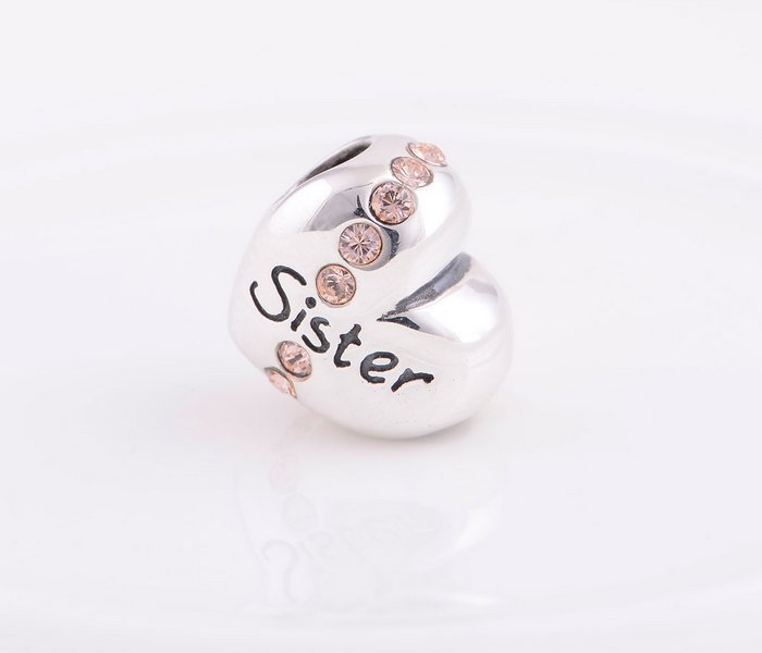 New Love Heart Alphabet Sister Charms Pink Crystal 925 Sterling Yz225 1 Jpg