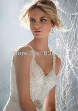 Bridal Dress Custom Made Ivory White Satin Applique Crystal Beading V Neck A Line Lace Wedding