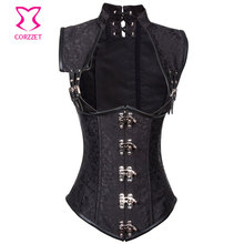 Black Brocade Steampunk Underbust Corset Plus Size 6XL Burlesque Costumes Waist Training Corsets Steel Boned Gothic Clothing
