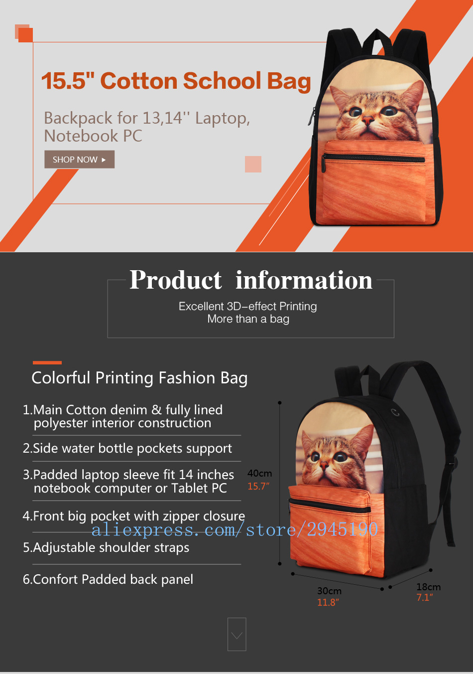 cotton fabric school backpack