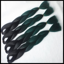 5-10 Pack Braiding Hair 24″ 100g Black& Teal Green Petrol Ombre Two Tone Kanekalon Jumbo Box Senegalese Twist Braiding Hair