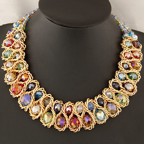 Fashion Necklace for Women 2015 vintage collar gold chain big double crystal bead choker necklaces pendants