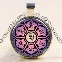 2016 Newest Style Casual Yoga OM Pendant Necklace Fashion Round Ethnic Silver Plated Colorful Murano Slass