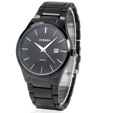 Nueva Curren 8106 acero de tungsteno negro moda hombres del reloj del cuarzo analógico reloj relojes relojes con hora y fecha hombres relojes de pulsera