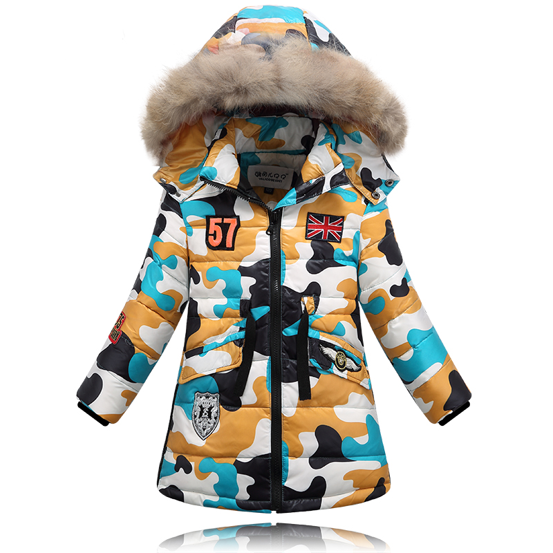 2015 winter thick camouflage jacket boys and girls long sections Cotton jacket children's clothing children down jacket