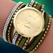 New 2015 Fashion Dress Wristwatches Geneva DIY Korea Cashmere Quartz Watch Women Rhinestone Gold Plated Bracelets