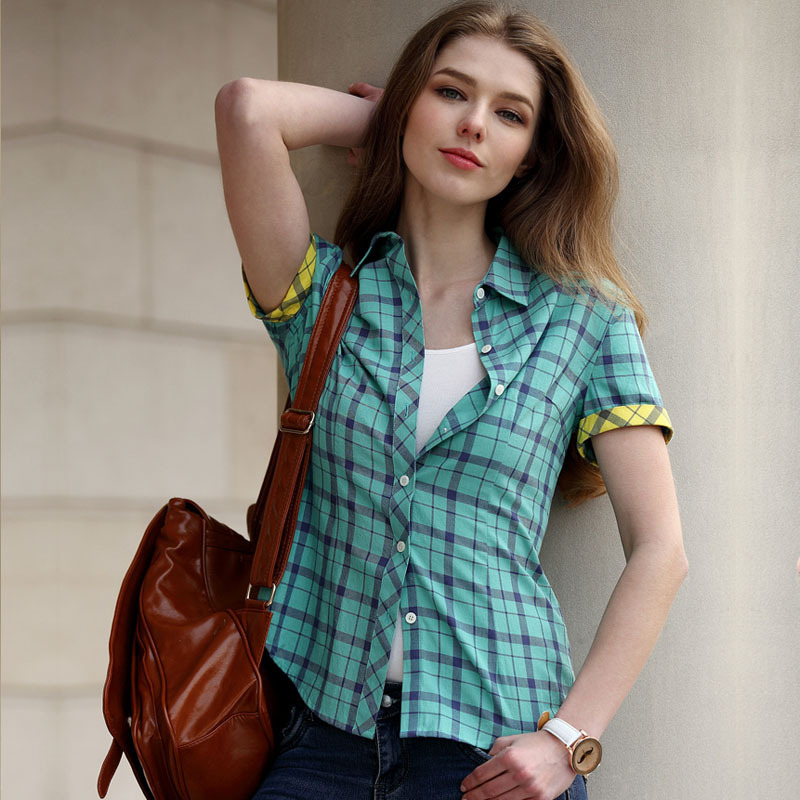 women green plaid shirt