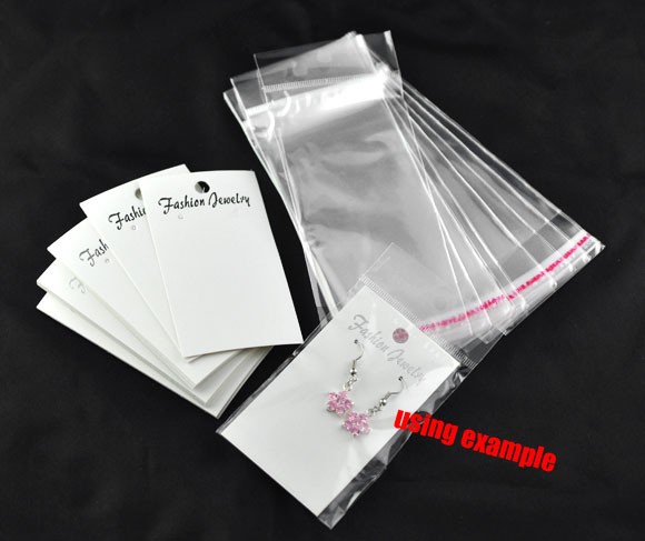  100 White Earring Display Cards W Self Adhesive Bags B09344 yiwu