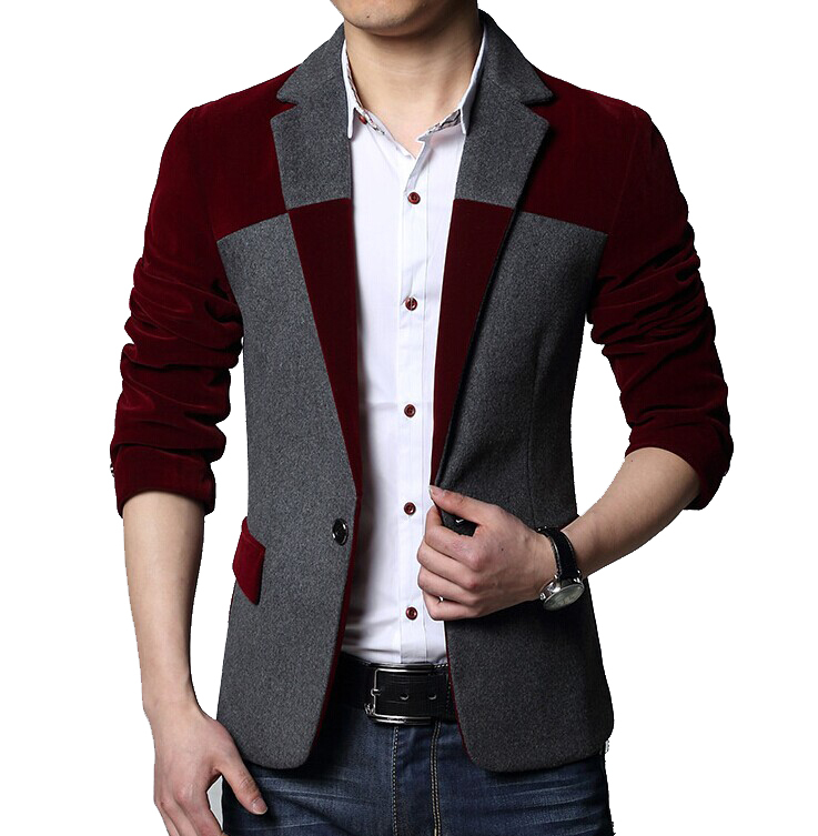 2015 Autumn Mens Blazer Dress Designs Casual Slim Fit Suit Jacket For Men Wedding Burgundy Blue 0098