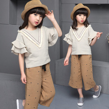 Children’s clothing female child summer 2016 summer child casual set summer female big boy puff sleeve twinset