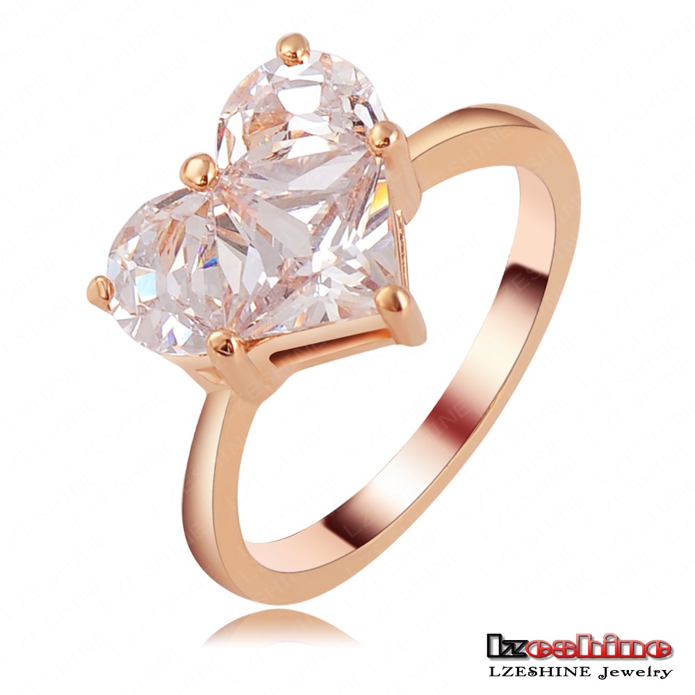 LZESHINE Bijoux Wedding Ring 18K Rose Gold Plate with Heart Shape Cubic Zirconia Romantic Rings Aneis