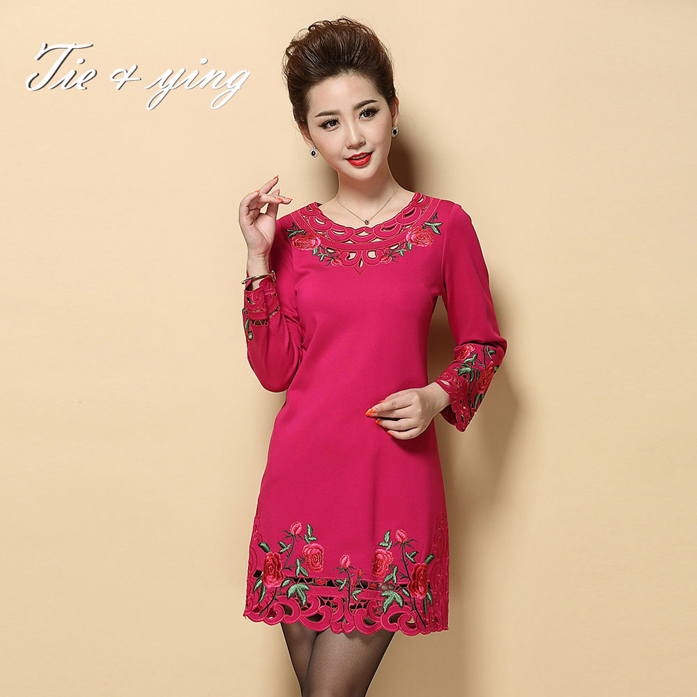 Chinese traditional clothing hollow out women elegant dress 2015 autumn and winter new arrvial vintage royal embroidery dresses