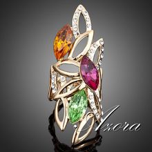 18K Real Gold Plated Three Multicolour SWA ELEMENTS Austrian Crystal Water Drop Ring FREE SHIPPING!(Azora TR0034)