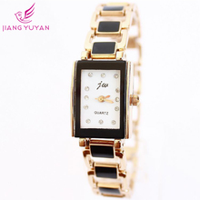 Relojes rectangulares mujeres orologi donna niñas vestido watcheses nueva pulsera de moda de lujo del Rhinestone reloj de cuarzo rosa de oro
