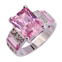 2015 Fashion Romantic Emerald Cut Pink & White Sapphire 925 Silver Ring Size 7 8 9 10 11 12 Jewelry Gift Wholesale Free Shipping