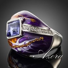 AZORA Royal Design Platinum Plated Stellux Austrian Crystal Multicolour Oil Painting Pattern Ring TR0092