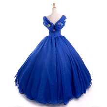 New movies 2015 adult cinderella costumes women adult party cosplay blue cinderella prom dress with butterfly halloween