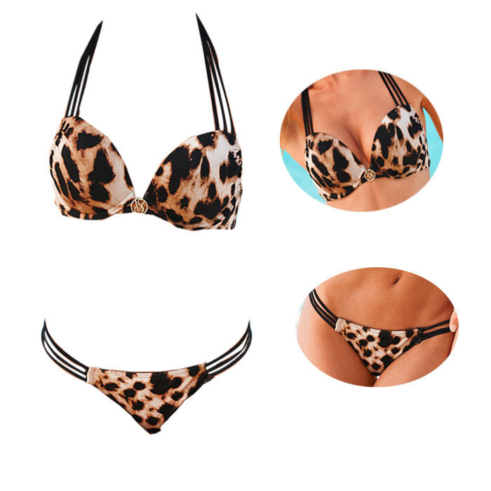 2015 Free Shipping Zebra Leopard Swimwear Women Padded Boho Fringe Bandeau Bikini Set New Swimsuit Lady Bathing suit (9)
