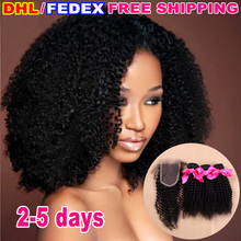 Mongolian Kinky Curly Hair With Closure Bleached Knots,3 Part Lace Closure With Bundles,Virgin Hair And Closure Bundle In Stock