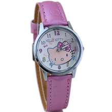 Nueva venta al por mayor estilo de diseño moda niños del cuarzo del silicón KT gato rosa de la historieta reloj con caja de reloj W157709