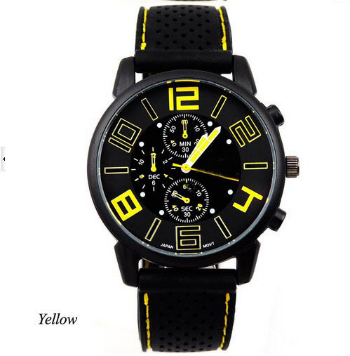 2015 New Stylish Men s Casual Colors Quartz Analog Rubber Silicone Band Stainless Steel Sports Wrist