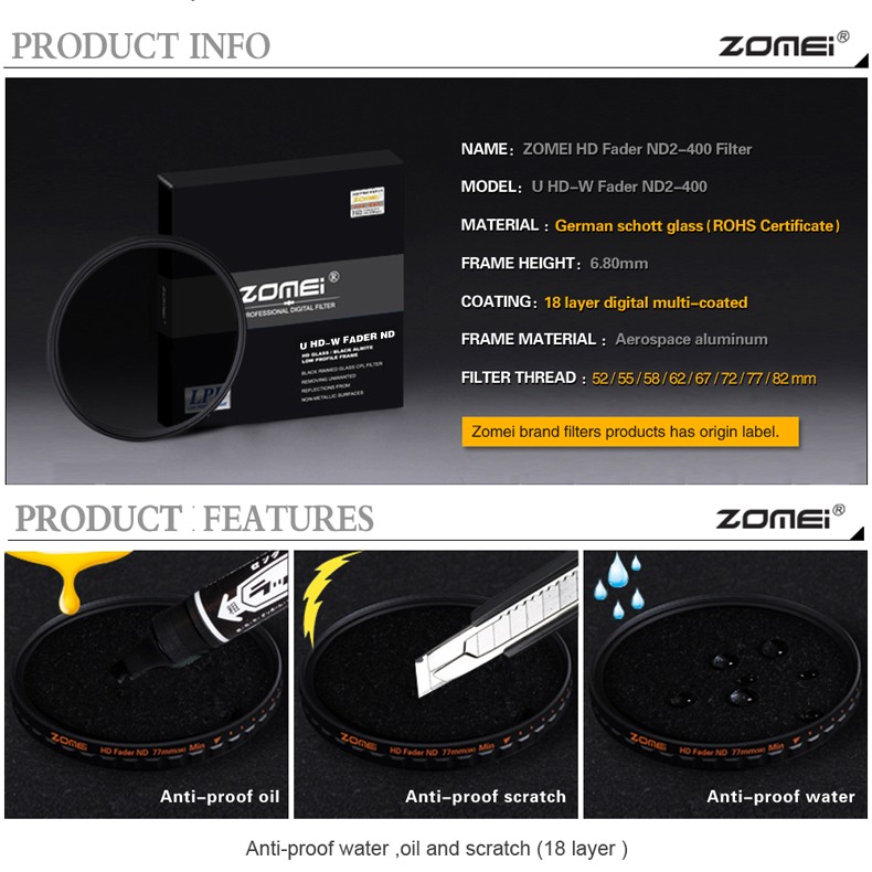 Zomei Ultra Slim HD ND2-400 Neutral Density Fader Variable ND Filter 0(2)