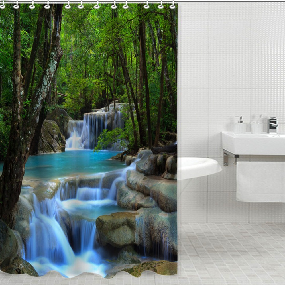Bathroom Waterproof Waterfalls Nature Scenery Shower Curtain Fabric 2x1.8m Set Bathroom Waterproof Waterfalls Nature Scenery Shower Curtain Fabric 2x1.8m Set