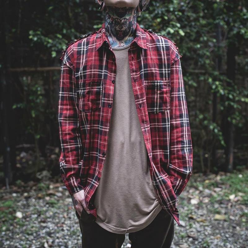 Fear Of god long Sleeve Brushed Red font b Tartan b font casual shirt tyga hiphop